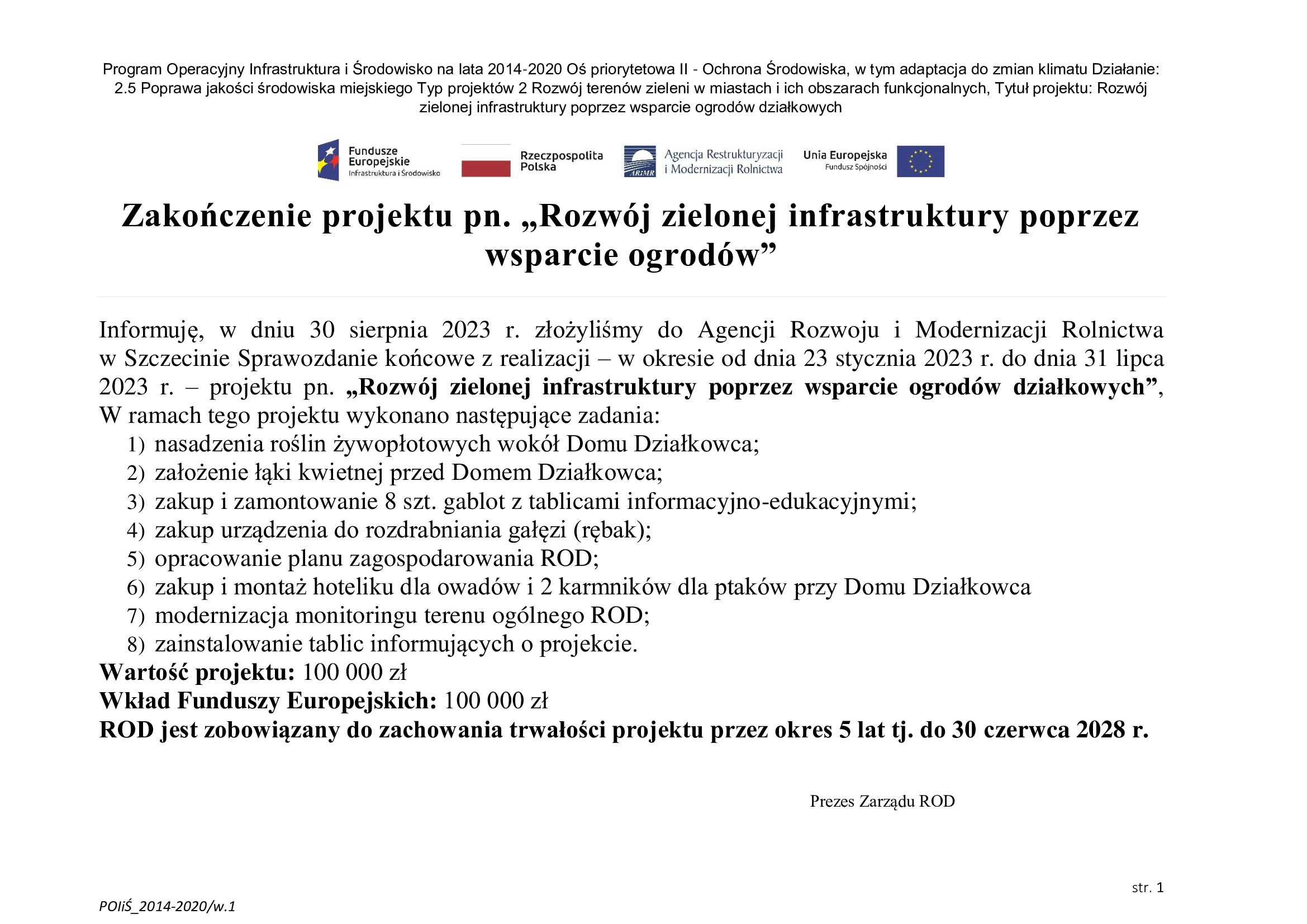 zakończenie projektu